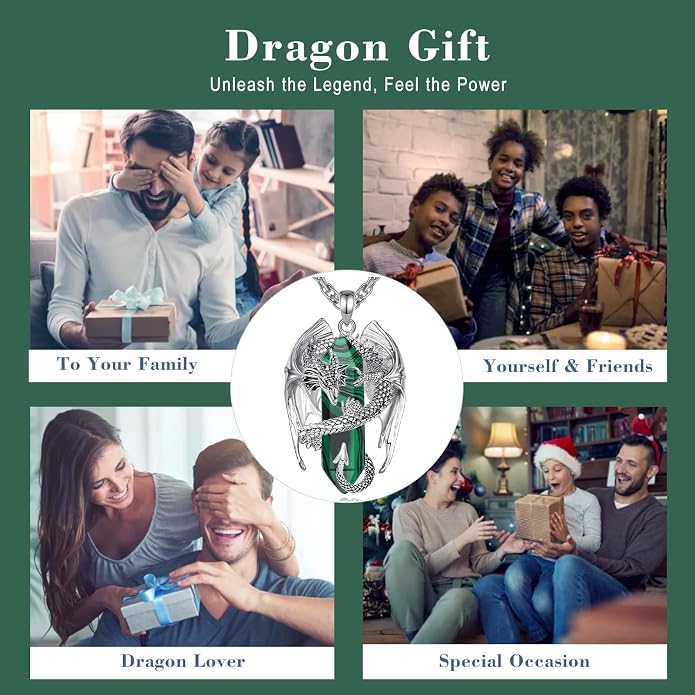 INFUSEU Unique Dragon Necklaces with Healing Crystal Stone for Men Women, Personalized Spiritual Gifts, 24 Inch Chain