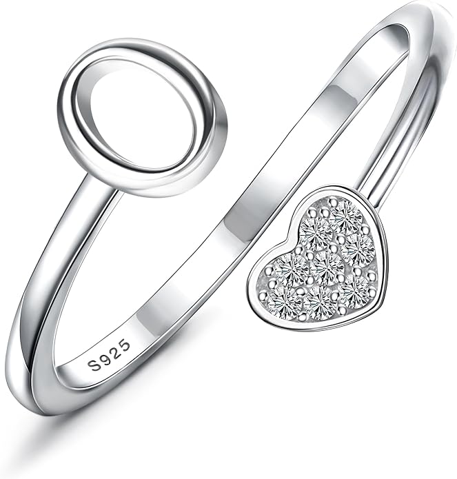MILACOLATO 925 Sterling Silver Initial Rings for Women Teen Girl 18K Gold Plated Heart Initial Rings Adjustable Capital Letter Ring Stackable Thumb Pinky Rings for Daughter Birthday Bridesmaid Gifts Jewelry, A to Z