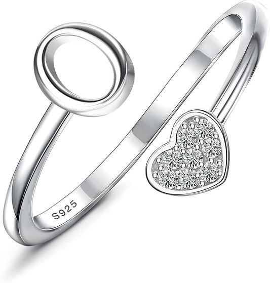 MILACOLATO 925 Sterling Silver Initial Rings for Women Teen Girl 18K Gold Plated Heart Initial Rings Adjustable Capital Letter Ring Stackable Thumb Pinky Rings for Daughter Birthday Bridesmaid Gifts Jewelry, A to Z