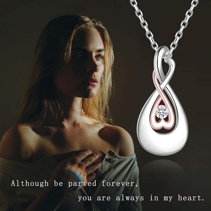 Cremation Jewelry 925 Sterling Silver Teardrop Urn Necklace for Ashes Heart Shape Memorial Keepsake Pendant for Human Ashes for Women Gift