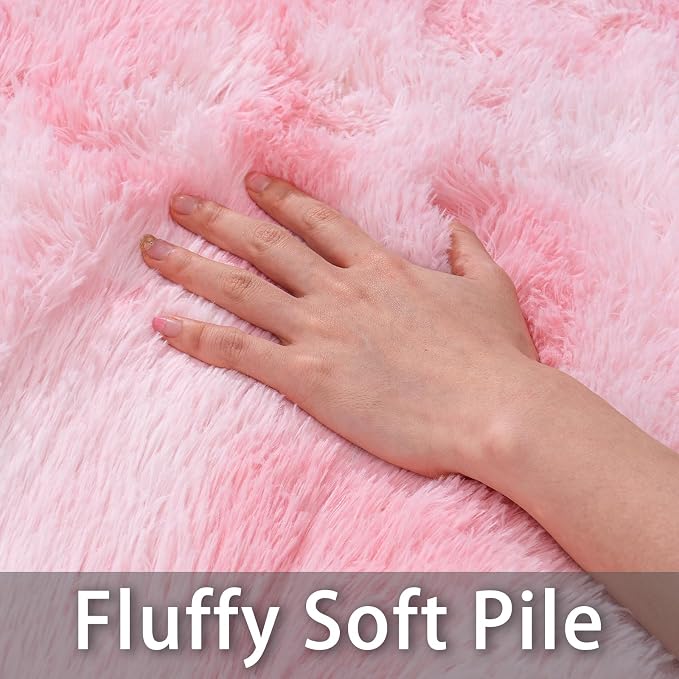 Dssimo Pink and White Rug for Living Room Bedroom,6x9 Soft Shaggy Area Rug | Upgrade Non-Slip Large Pink Fuzzy Rug for Girls Nursery Kids Room Dorm Room Home Decor, Indoor Plush Floor Carpet