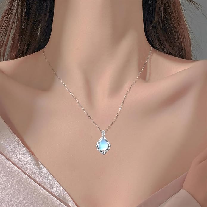 PELOVNY Celtic Knot Necklaces for Women 925 Sterling Silver Gemstone/Birthstone Teardrop Infinity Necklace Irish Celtic Pendant Jewelry Gifts for Mom Daughter Wife