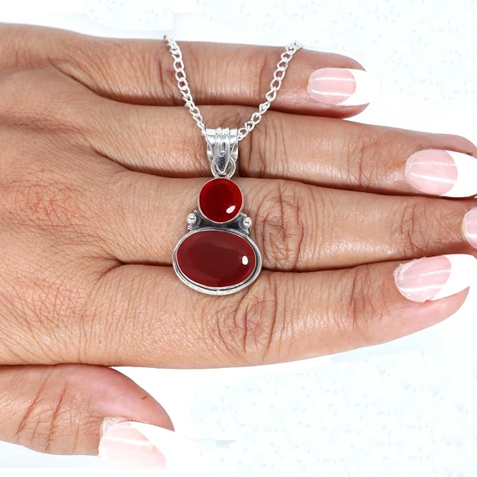 Handmade Genuine 925 Sterling Silver Pendant Necklace Natural Gemstone Crystal, Lapis, Onyx, Amber Oval Round Boho Jewelry For Women