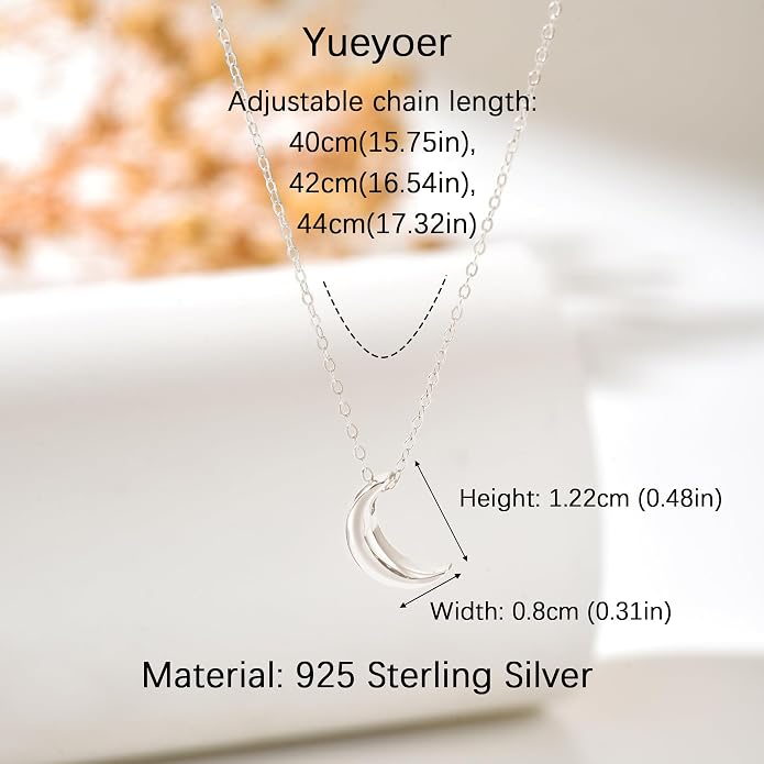 Crescent Moon Necklace for Women, 925 Sterling Silver Crescent Choker Necklace 14K Gold Plated Dainty Half Moon Pendant Necklace for Mother Daughter Mother Wedding Graduation Jewelry Gift