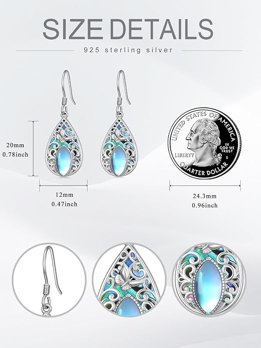 Dorunmo Moonstone Dangle Drop Earrings s925 Sterling Silver Leverback Earrings Filigree Moonstone Jewelry Birthday Gifts for Women
