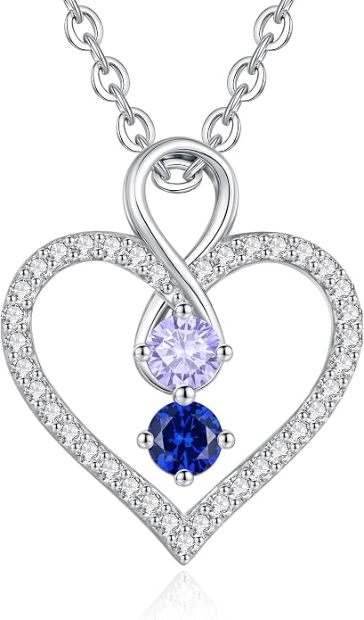 LOUISA SECRET Double Birthstone Necklaces for Women, 925 Sterling Silver Infinity Love Heart Pendant Necklace for Her, Birthday Anniversary Valentine's Day, Christmas, Wedding, Graduation Gift for Her, Personalized Gifts, Jewelry Gifts for Wife Mom Gir...