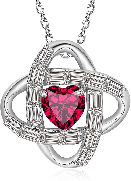 Birthstone Necklace for Women, S925 Sterling Silver Jewelry Gifts, White Gold Plated Love Knot Pendant, Anniversary Birthday Vanlentine Day's Gifts for Grandma, Wife, Mom and Sister