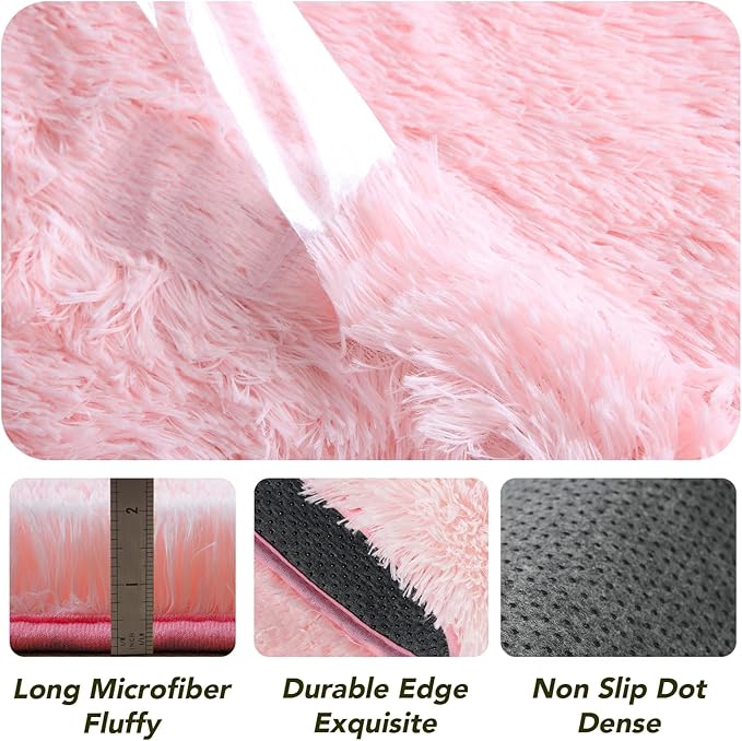 Pink Round Rug for Living Room: 6x6 Feet Shag Area Rugs for Living Room- Ultra Soft Fluffy Furry Girls Bedroom Carpet- Plush Rugs for Girls & Kids Room, Home Decor (6ft, Pink)