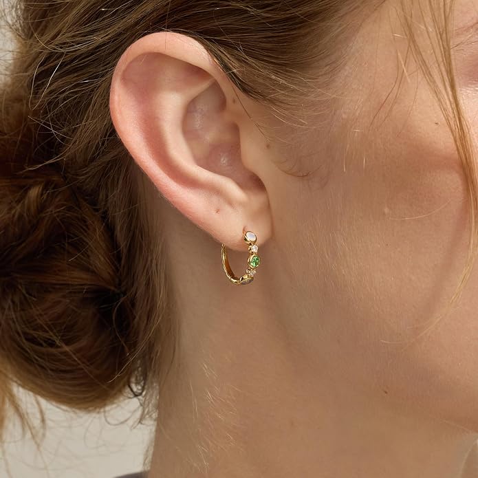 ARSIS Bubble CZ Huggie Hoop Earrings for Women, 18K Gold Plated, 925 Sterling Silver Posts Small Hoop Bezel Earrings, Lightweight, Hypoallergenic Dainty Hoops for Daily Wear, Jewelry Gift for Her