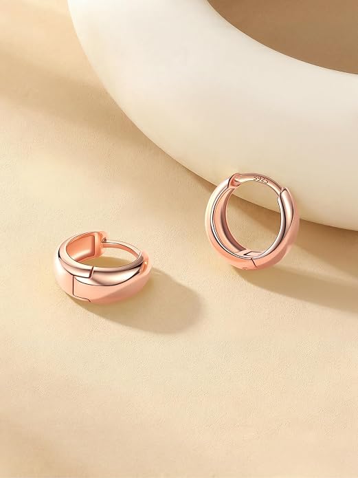 Bestyle Gold Huggies Earrings for Women Hypoallergenic 925 Sterling Silver Post Huggie Hoop Earrings Thick Lightweight Small Hoop Earrings 8/10/12/14mm