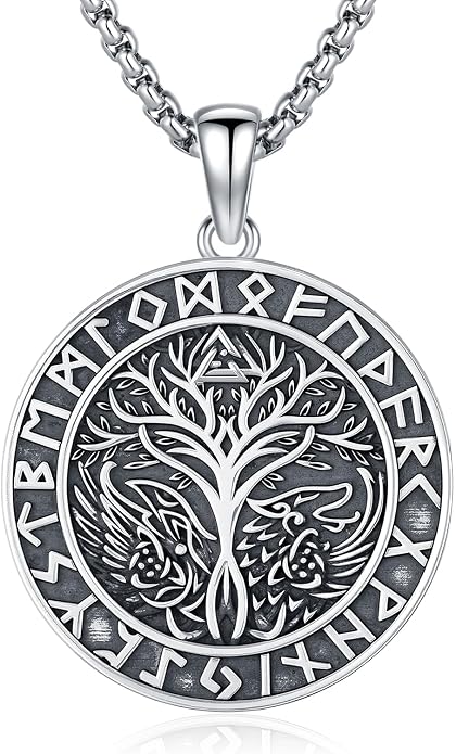 Viking Necklace for Men 925 Sterling Silver Rune Amulet Pendant Nordic Necklace Viking Jewelry Gift for Father Husband Son