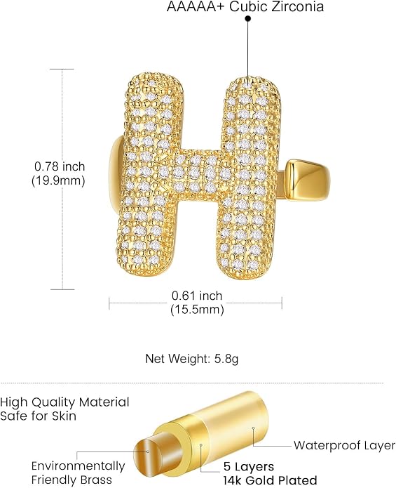 KeyStyle Bold Initial Letter Rings Adjustable, GoldChic Jewelry Women Gold Statement Ring Personalized Engraved Women’s Open Signet Ring for Party (Gold, White Gold, Black)