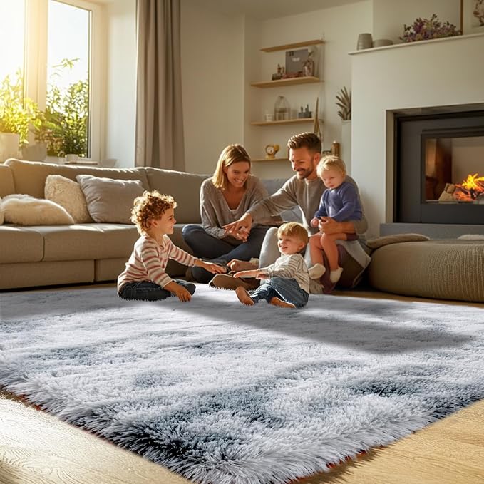 Tie-Dyed Light Grey 10x12 Living Room Rug - Shag Modern Luxury Carpet | Subtle Tie-Dyed Pattern - Soft Neutral Tones - Plush Shaggy Texture - Brightens and Softens Any Space