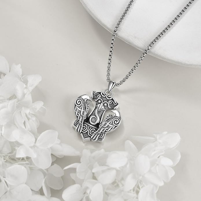 POPLYKE Faith/Sword/Mustard Seed/Horse/Wolf/Thor's Hammer/Viking/Devil Eyes Snake Sterling Silver Necklace for Men Jewelry Birthday Gifts