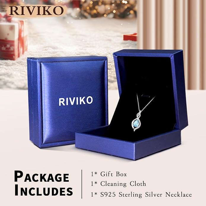 RIVIKO Valentines Day Gifts for Her-Infinity Birthstone Necklace for Women,925 Sterling Silver Teardrop Necklace, Womens Jewelry Birthday Gifts for Women Friend Her Mom Wife Lady