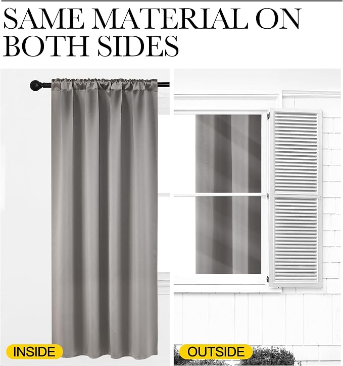 NICETOWN Room Darkening Cafe Satin Curtains for Small Windows, 42" Wide by 36" Long, 2 Panels, Chrome Gray, Rod Pocket Privacy Blackout Drapes for Laundry Room