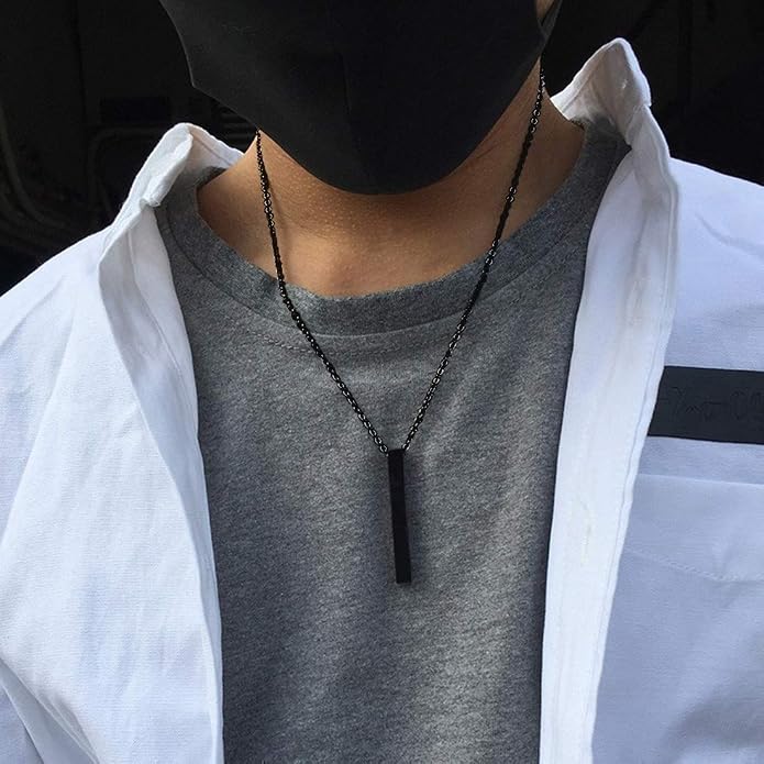 Xianofu Personalized Vertical Name Bar Necklace Fathers Day, Custom Message Engraved 4 Sided Bar Necklace Charm Stainless Steel Pendant for Men, Women