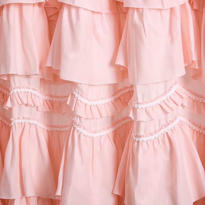 Lush Decor Kemmy Light Filtering Window Curtain Panel Single 52" W x 63" L Peachy Pink - Drapes - Ruffled Curtains for Bedroom - Pink Curtains - Coquette Decor