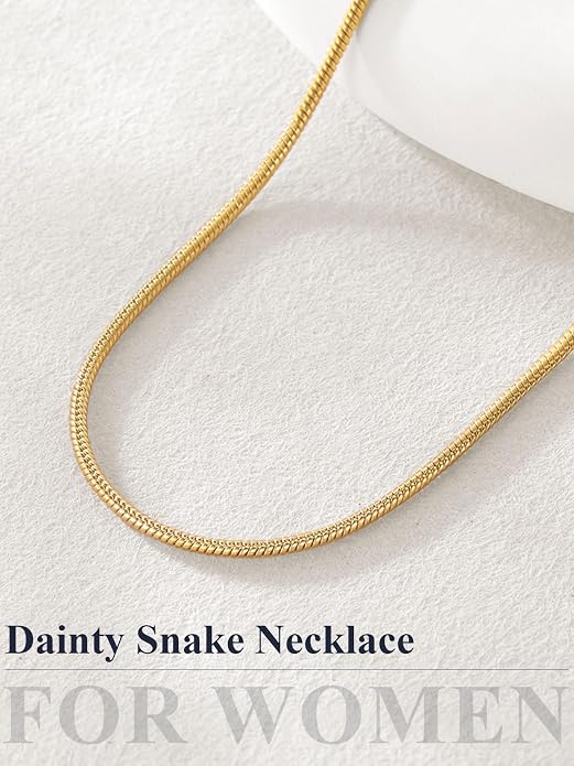 U7 Snake Necklace for Women 14K Gold Plated/Silver/Rose Gold/Black Chain Necklace Hypoallergenic, Stainless Steel Tiny Snake Chain Necklace 1/1.2/1.5/2MM, 14-30" Adjustable Minimalist Gift