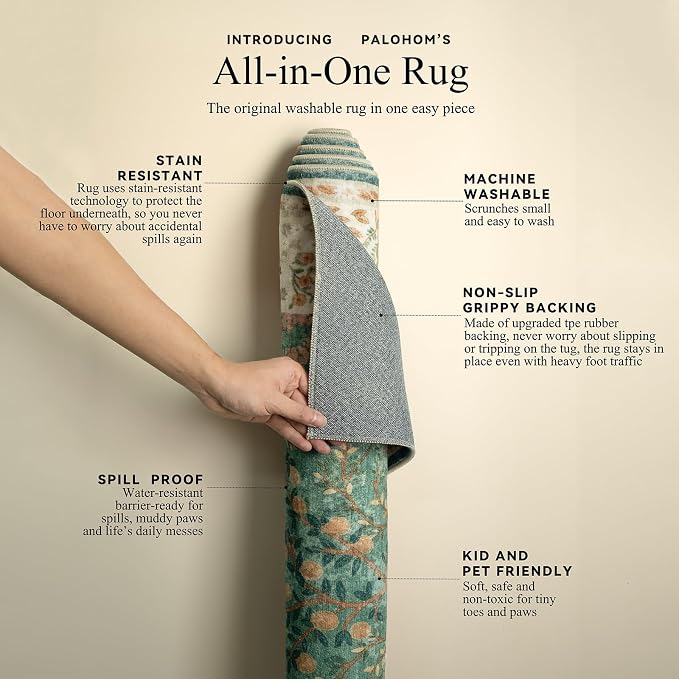 Washable Area Rugs for Living Room: 8x10 Bedroom Rug Vintage Area Rug Stain Resistant Non Slip Low Pile Lightweight Soft Carpets for Living Room Dining Room Kitchen Nursery Kids Room Farmhouse