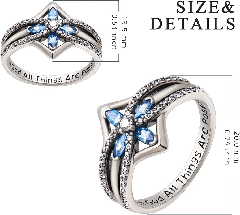 YFN Cross Ring Vintage Tone Sterling Silver With God All Things Are Possible CZ Band Rings Size 6-10
