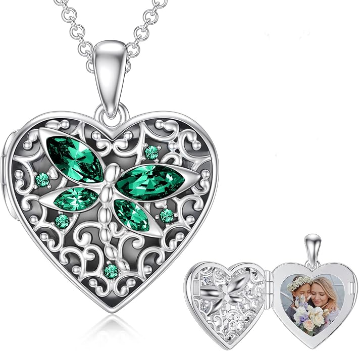 Dorunmo Personalized Locket Necklace 925 Sterling Silver that Holds Pictures Butterfly Birthstone Photo Heart Locket Custom Jewelry Congratulations New Beginnings New Job Gifts for Women