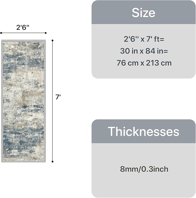 GENIMO Runner Rug Non Slip 2'6"x7', Washable Rug Runner for Hallways Kitchen, Abstract Modern Kitchen Rugs, Low Pile Lightweight Carpet Runners for Entryway, Bedroom, Laundry, Navy Blue