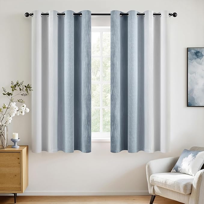 MIULEE Chambray Blue and Greyish White Ombre Blackout Curtains, Full Room Darkening Thermal Insulated 63 Inches Long Drapes for Bedroom/Living Room Grommet Window Treatments Modern 52Wx63L, Set of 2