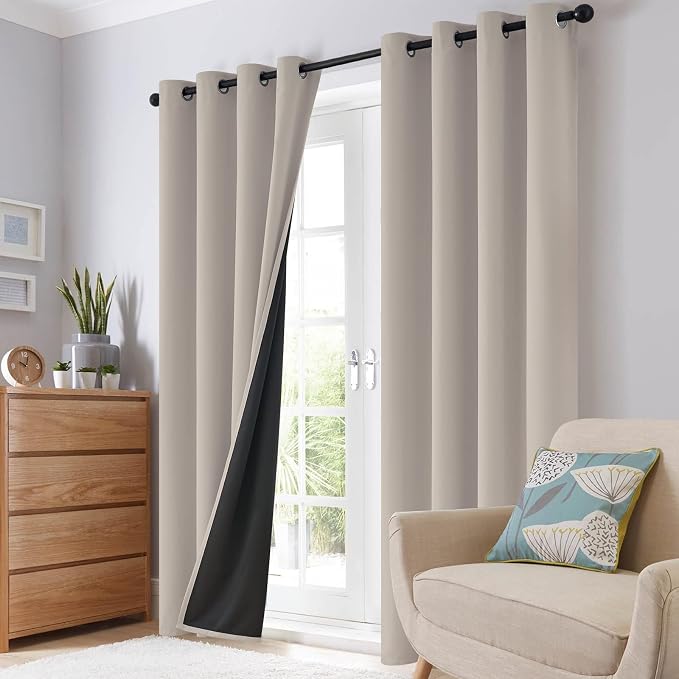 SimpleHome Natural 100% Blackout Curtains Room Darkening Living Room 54L | Curtains for Bedroom,Thermal Insulated Grommet Window Drapes,Curtains for Living Room with Black Back,52 x 54 Inch,2 Panels