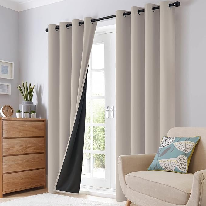 SimpleHome Natural 100% Blackout Curtains Room Darkening Living Room 84L | Curtains for Bedroom,Thermal Insulated Grommet Window Drapes,Curtains for Living Room with Black Back,62 x 84 Inch,2 Panels