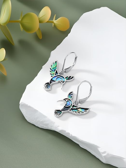 Hummingbird Earrings 925 Sterling Silver Abalone Shell Bird Dangle Earrings Hummingbird Jewelry Gifts for Women