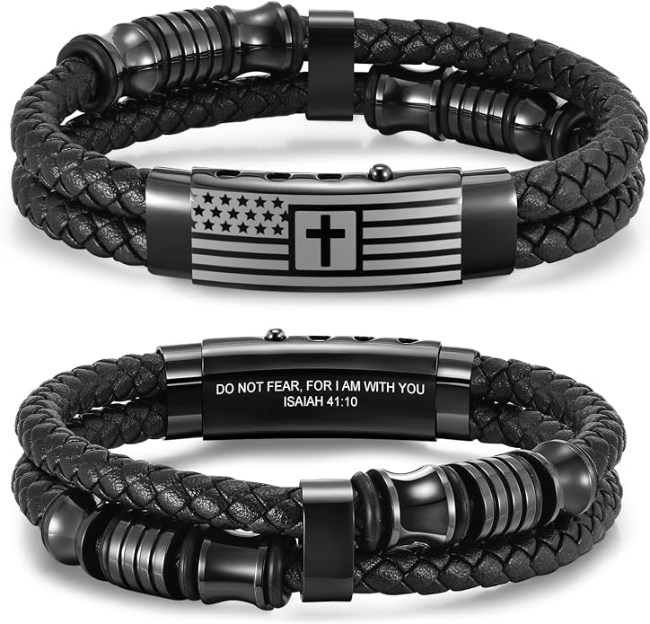 VNOX Men's Inspirational Mantra Engarved Handmade Braided Leather Adjustable Cuff Bangle Bracelet Encouragement Motivational Gift for Men