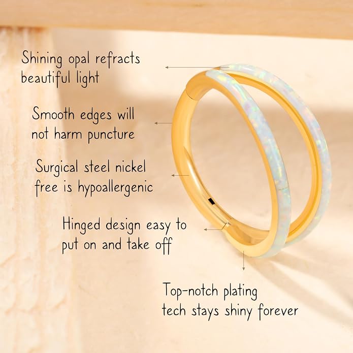 AROWRO Conch Piercing Jewelry Nose Rings Hoops Septum Rings Cartilage Earrings for Women Men Helix Piercing Jewelry Rook Tragus Surgical Steel Gold Silver 16G 18G 20G With Cubic Zirconia Opal