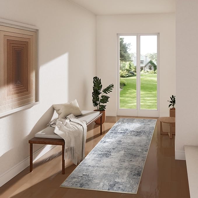 Machine Washable Kitchen Runner Rug: 2'6"x8' Rug Runners for Hallways Non Slip Low Pile Soft Faux Wool Floor Rug Non Shedding Carpet Runners for Hallways Entryway Bedroom Living Room Farmhouse Indoor