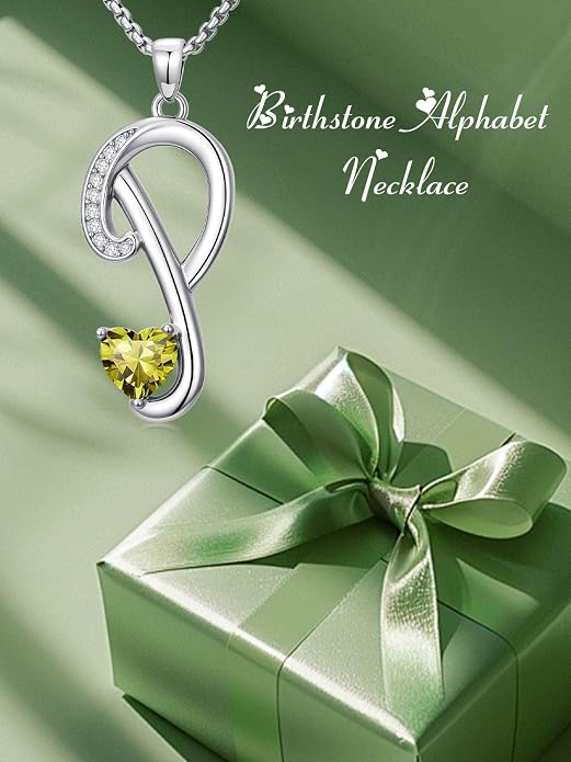 Birthday Gifts for Women Alphabet A to Z Initial Birthstone Pendant Necklaces for Women - 18k White Gold Plated Personalized Name Jewelry Anniversary Graduation Gifts for Wife Her Daughter Girlfriend(with Gift Box)