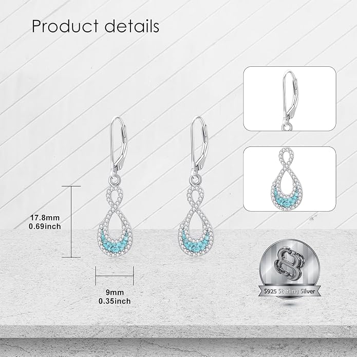 PROESS Moonstone Turquoise Malachite Dangle/Hoop Earrings 925 Sterling Silver Infinity/Wave/Celtic Knot/Clover Filigree Teardrop Earrings Jewelry Presents for Women