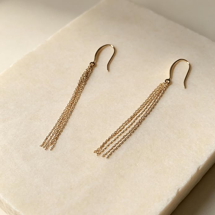 Long Chain Dangle Earrings Dainty Tassel Drop Linear Earrings Hypoallergenic Jewelry