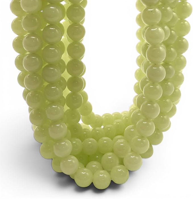 ABCGEMS Glow-in-Dark Mexican Olive-Green Aragonite Beads (AKA Cave Calcite- Extremely Rare) Healing Crystal Chakra Energy Stone Ideal for Bracelet Necklace Ring DIY Jewelry Making Smooth Round 12mm