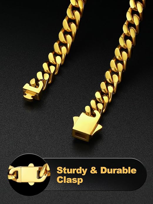 U7 Cuban Link Bracelets for Men Stainless Steel Wrist Bracelet Silver Black Gold Cuban Hand Chain Bracelet for Mens Women, 5/7/9/12mm Width, 7.5/8.3/9 Inch Length Classic Jewelry with Box Packed