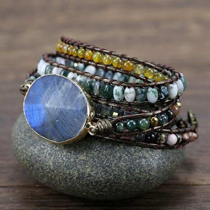 Boho Wrap Bracelet for Women, Handmade Natural Imperial Jasper Multi-Layer Stone Beaded Bracelet, Bohemian Healing Crystal Stone Jewelry Gifts