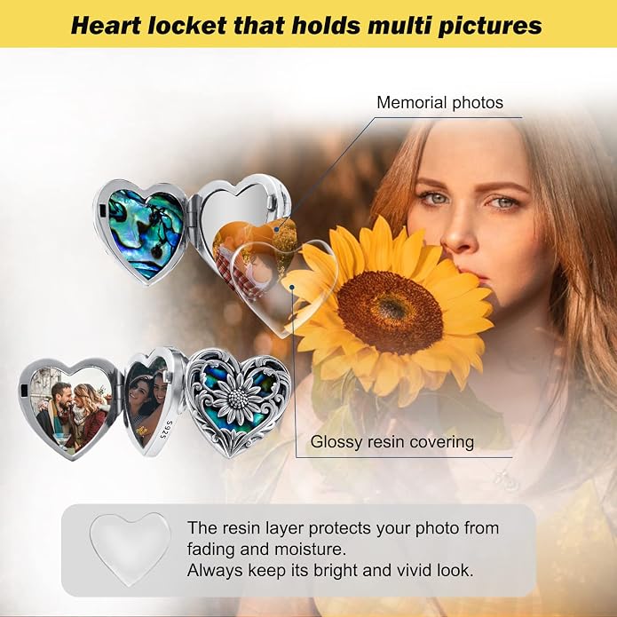 SOULMEET Personalized Silver Locket Necklace That Holds Pictures Photo Keep Someone Near to You, Memorial Custom Lockets Necklaces Letters Engraving for His Her