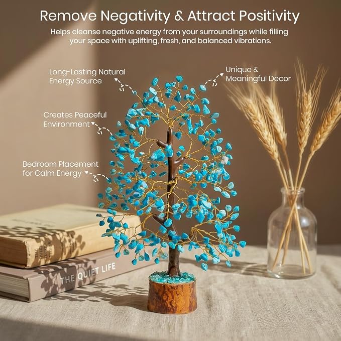 Crocon® Turquoise Crystal Tree of Life for Unique Gifts for Mom, Dad, Home and Office Decor, Handmade Gemstone Healing Crystals Tree for Positivity, Money & Good Luck, Birthday Gifts for Women, Men