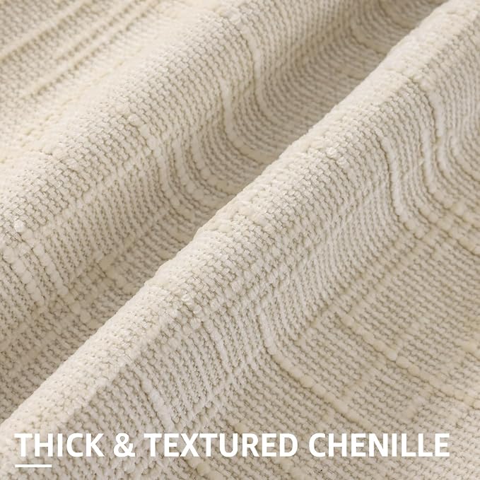 decorUhome Textured Chenille Throw Pillow Covers 20x20 Set of 2 Light Cream | Fall Modern Farmhouse Soft Cozy Slubby Couch Pillow Cases Boho Decorative Pillow Cases for Bed Sofa Living Room Home Decor
