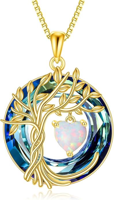 POPLYKE Mothers Day Gifts for Mom Her Wife Tree of Life Necklace 925 Sterling Silver Birthstone Pendant with Crystal Anniversary Birthday Wedding Jewelry for Women