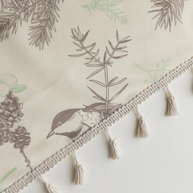 Bird Botanical Curtains 84 Inches Long, Boho Farmhouse Light Filtering Rod Pocket Drapes with Tassel Trim for Bedroom Living Room, 2 Panels