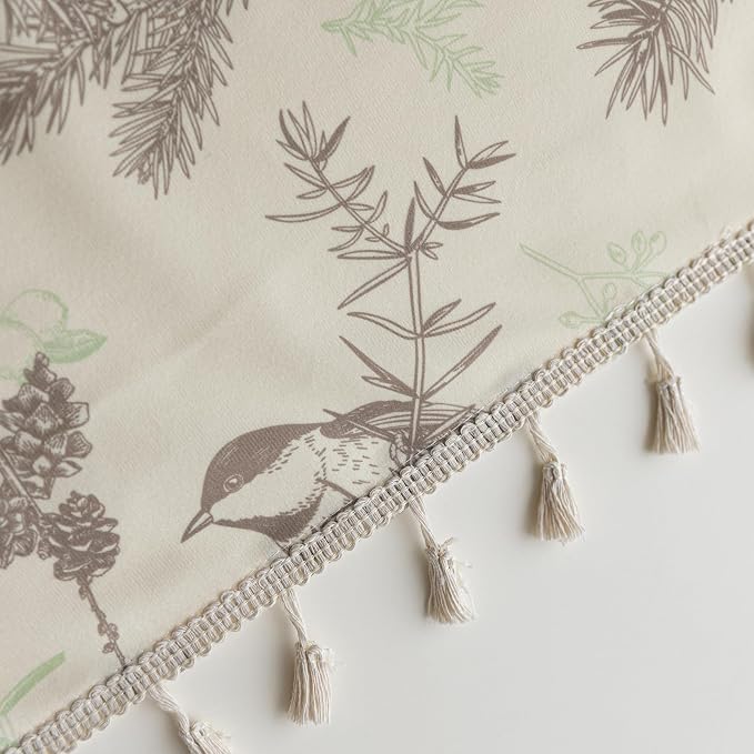 Bird Botanical Curtains 72 Inches Long, Boho Farmhouse Light Filtering Rod Pocket Drapes with Tassel Trim for Bedroom Living Room, 2 Panels