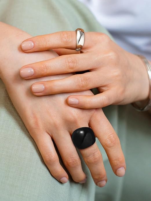 U7 Chunky Gold Dome Rings for Women, Stainless Steel/18KGold Plated/Black Statement Ring Non Tarnish Women Rings, Size 7-12