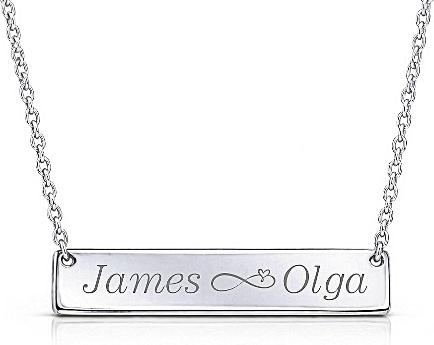 A & L Engraving Personalized Silver Stainless Steel Horizontal Name Bar Nameplate Necklace Pendant Engraved Free - Ships from USA