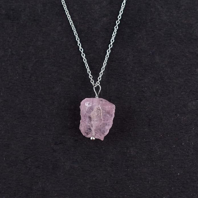 Natural Raw Crystal Rough Gemstone Pendant Necklace For Women, Chakra Healing Stones, Birthstone Jewelry, Rhodium Plated 925 Sterling Silver Chain 18 inch, Birthday Gift