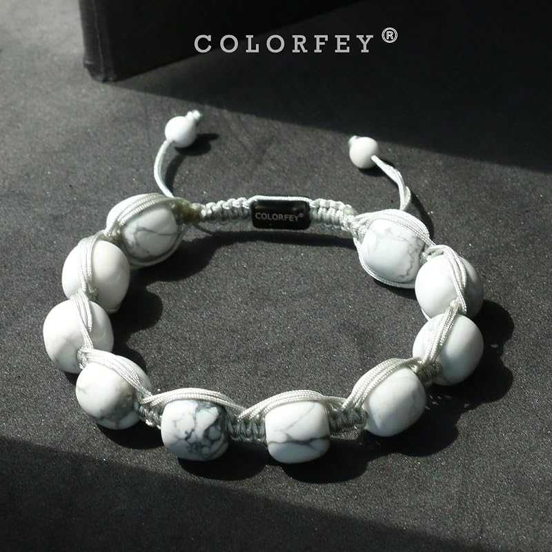 Protection Crystal Howlite Bracelet for Men, Authentic Mens Bracelet Beads Energy Howlite Stone Bracelets White Handmade Beaded Jewelry, Masculine Drawstring Bracelets Chirstmas Gift for Him